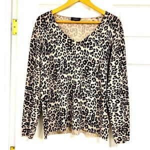 CAROLL Paris Lamb Wool Cashmere V-neck sweater animal print jacquard women’s L